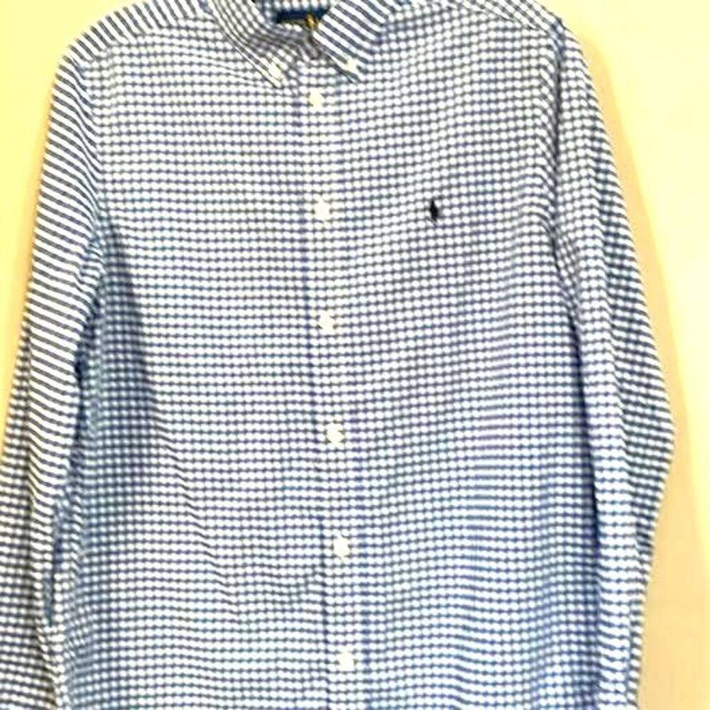 Ralph Lauren Blue And White Check Long Sleeve Button Up Shirt XL 18-20
